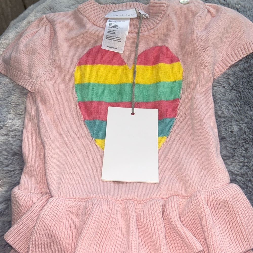Elegant baby pink heart sweater dress new with tags size 6 months